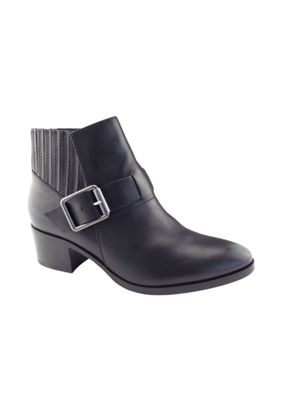 New AQUATALIA Black Leather Buckled Block Heel Ankle Booties 6.5